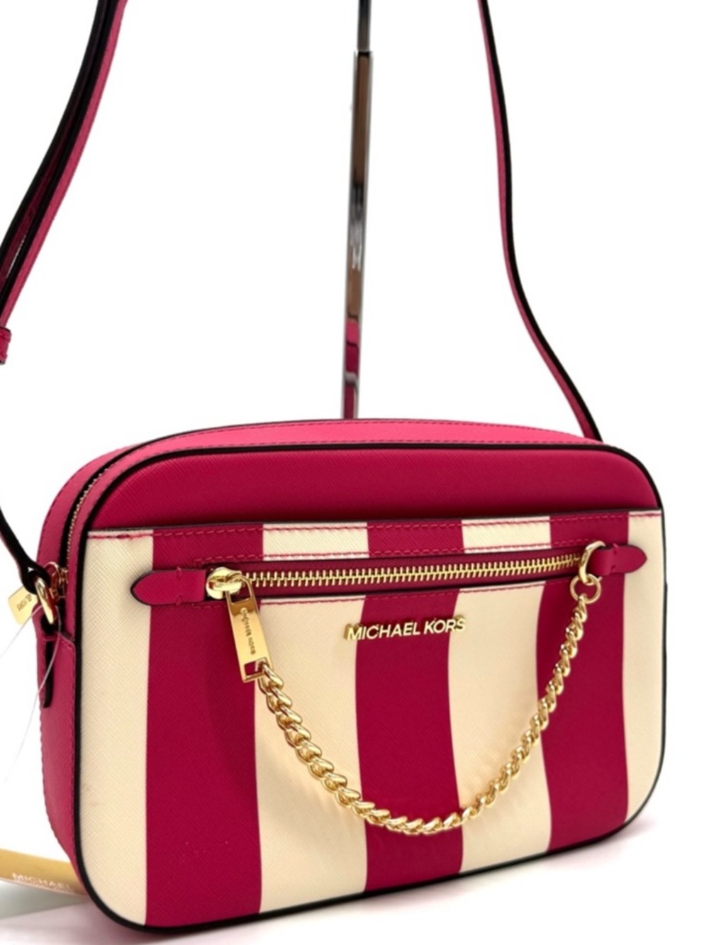 Michael Kors Large EW Zip Chain Xbody Crossbody Bag Electric Pink Multi